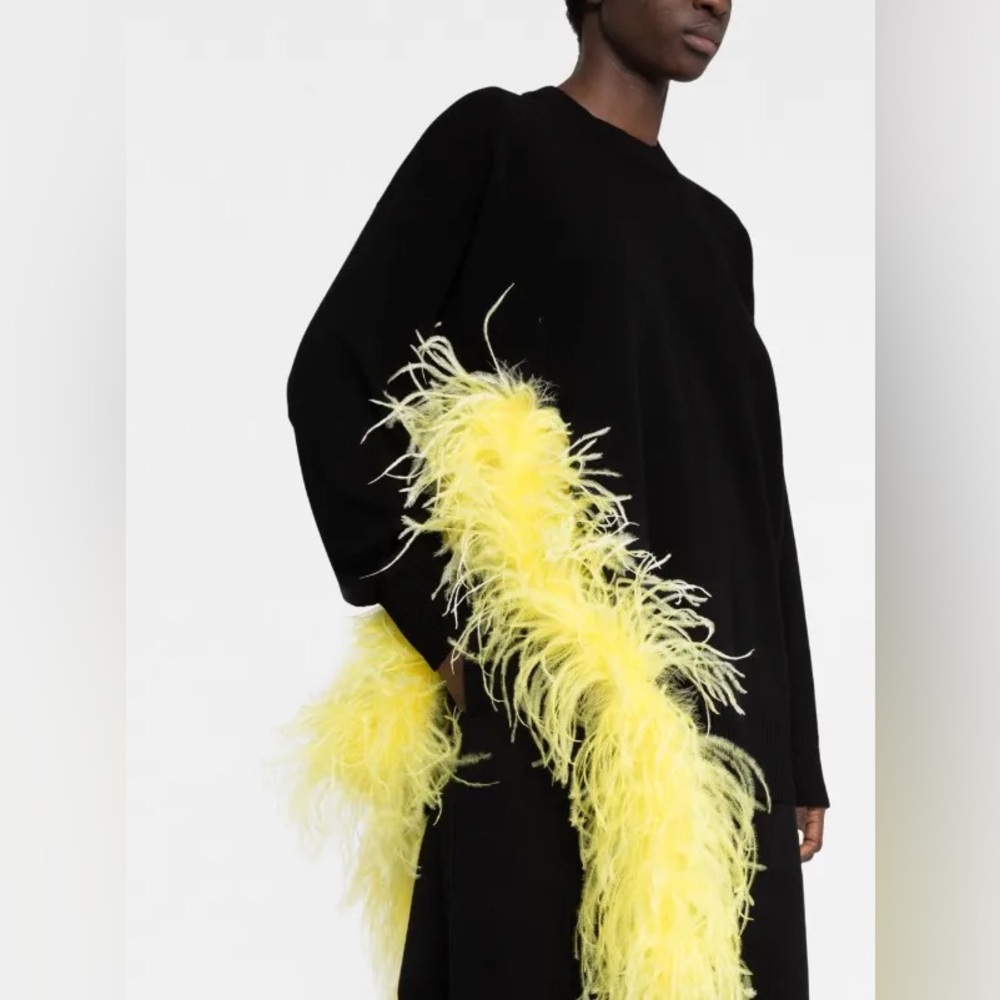 The Attico Black Sweater with Yellow Feather Accent